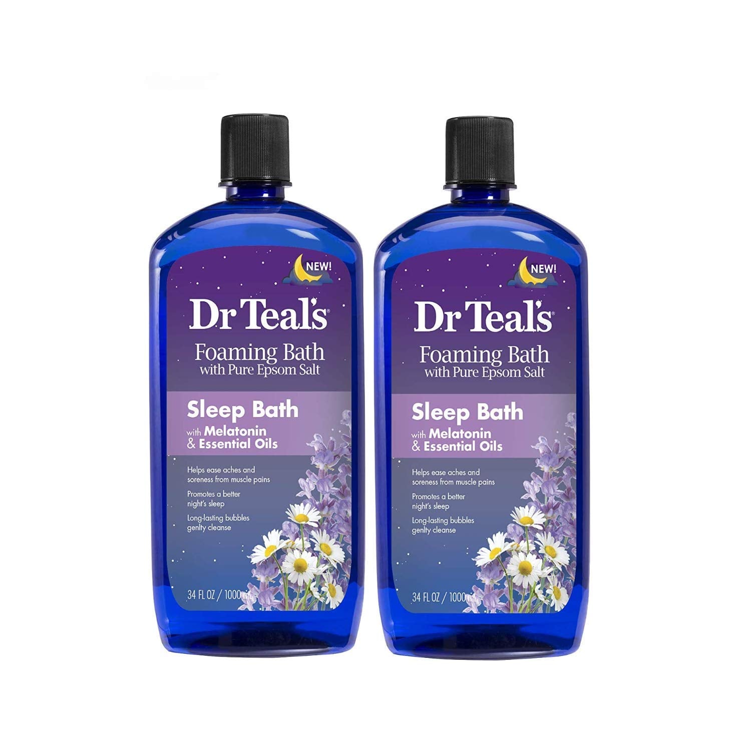 Dr. Teal's Melatonin Foaming Bath Gift Set (2 Pack, 34oz Ea) - Sleep Bath with Melatonin & Essential Oils - Pure Epsom Salt